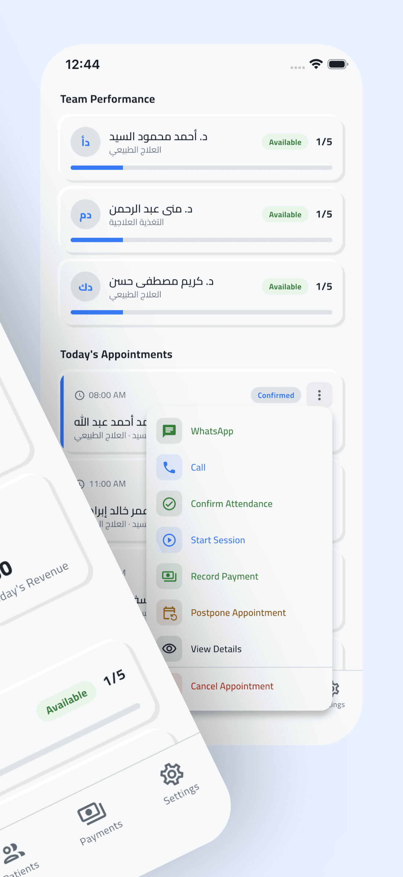 Clinic Organizer app screen on a phone